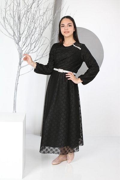 Asortik Kids Rochie și rochie de seară lungă, căptușită cu model guipur pentru fete
