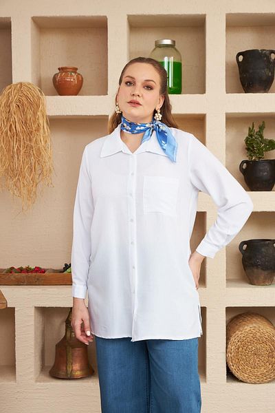 RMG Plus Size Ecru Shirt - Side Slit Detail