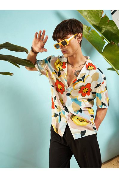 Mascln Sassafras By Styli Floral Print Relaxed Fit Shirt