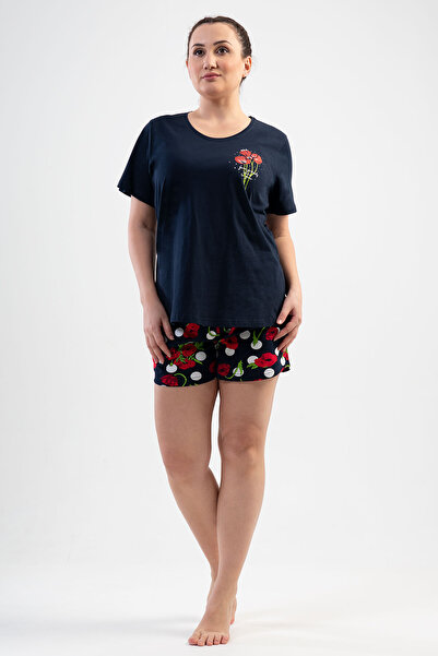 VİENETTA Plus Size Women's Pajama Set with Shorts - Short Sleeve