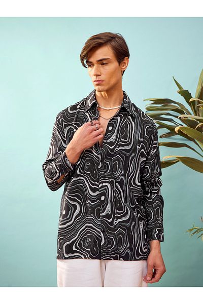 Mascln Sassafras By Styli Marble Print Relaxed Fit Shirt