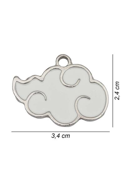 kolbi Naruto Anime Akatsuki Cloud Necklace - White Enamel Silver Color with Ball Chain