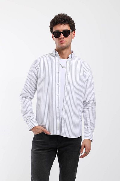 Keep Out Men's Thin Straight Striped Long Sleeve Shirt Black