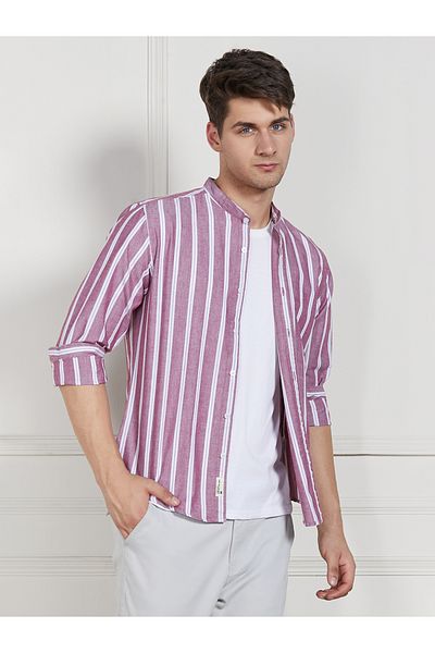 Dennis Lingo By Styli Striped Mandarin Collar Casual Shirt