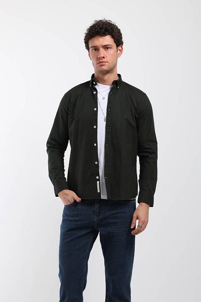 Keep Out Men's Long Sleeve Plain Shirt Green