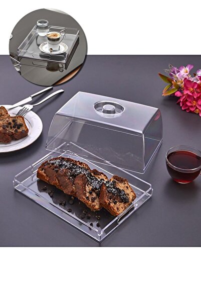 ARVALE Stylish Crystal Tray Cake Jar with Handle 25x18 Catering Holder