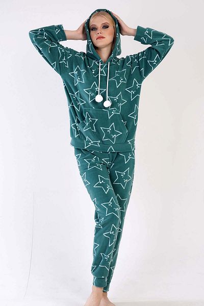VİENETTA Γυναικείο σετ πιτζάμες Fleece Fabric - Φούτερ, Ανοιχτός ώμος, Τσέπη καγκουρό