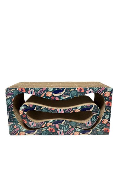 Lazy Paws 2-Piece Megaset - Cat Scratching Can - Cardboard Scratching - Horizontal Scratching - Ocean Motif