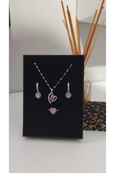 JUPİTER HOME Jewelry Box Steel Pandora, 3-Piece Steel Set and Serious Relationship Ring Necklace and Earrings