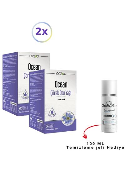 Ocean 1000 Mg 60 Capsules Black Cumin Oil - Food Supplement & Facial Cleansing Gel (2 Pieces & 1 Piece)