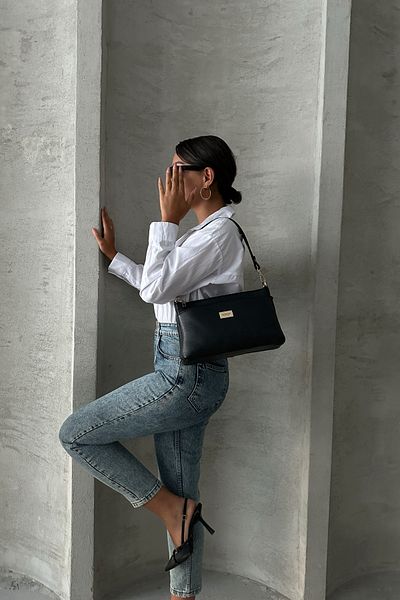 DERKON Oxnova model Black Genuine Leather Crossbody Bag - Hem Handle Design