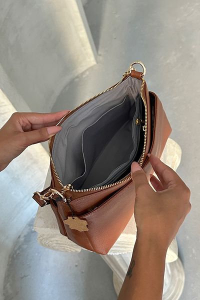 DERKON Oxnova Model Tan Colored Genuine Leather Crossbody Bag