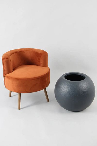 Yapay Çiçek Deposu Anthracite Gray Concrete Textured Large Size Globe Model Flower Pot
