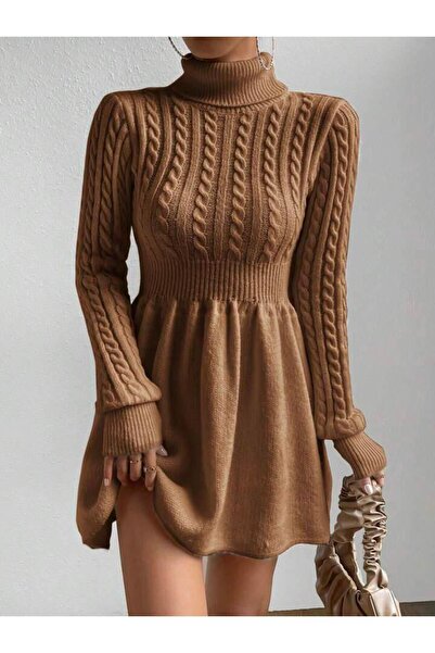 ATEMODAA ROCHIE DE tricotaje cu guler împletit de păr