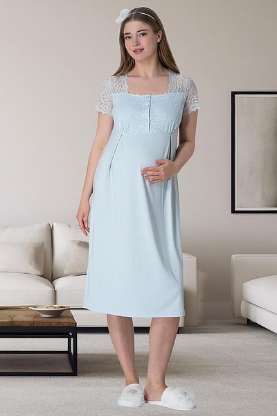 Mecit Pijama Σετ πιτζάμες 3 τεμαχίων από βαμβακερό και βισκόζη ριγέ - κοντομάνικο, ρόμπα πρωί, έγκυος και μητρότητας