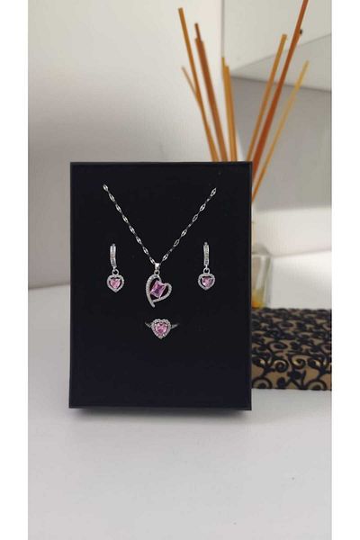 JUPİTER HOME Jewelry Box Steel Pandora, 3-Piece Steel Set and Serious Relationship Ring Necklace and Earrings
