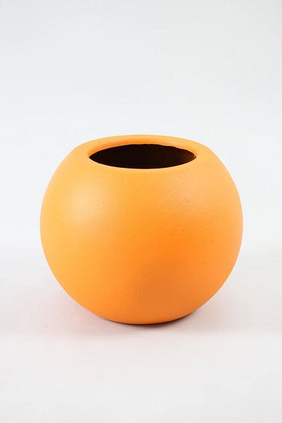Yapay Çiçek Deposu Orange Concrete Textured - Large Size Fiber Globe Flower Pot