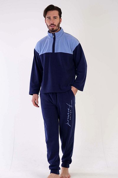 VİENETTA Ανδρικό σετ πιτζάμες με γιακά Fleece Off Shoulder - Μακρύ μανίκι, 303186