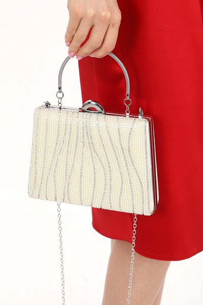 womenacs Pearl Stone Pearl Color Glamorous Women Portfolio Clutch Bag