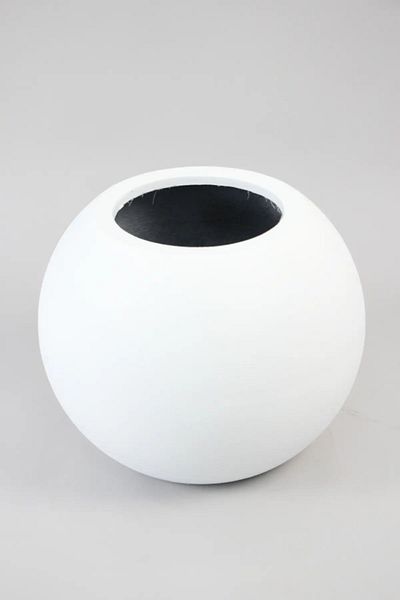 Yapay Çiçek Deposu White Concrete Textured Large Size Fiber Flower Pot - Globe Model