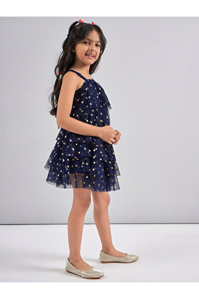 Stylo Bug By Styli Star Print Mesh Insert Layered Dress