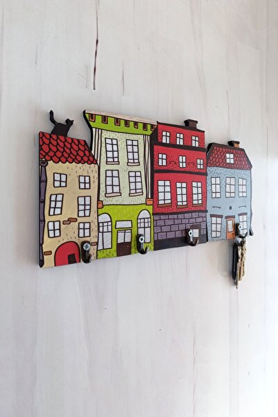 Wooden Factory 8 mm UV Printed on MDF - Illustration Home Keychain with Hanger, Custom Cut