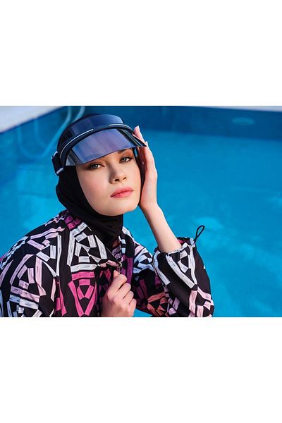 ALFASA Μαγιό Crop Hijab με ροζ σχέδιο - Full Covered 23260-23