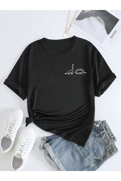 VASK Unisex CUTE DINOSAUR εμπριμέ μπλουζάκι μεγάλου μεγέθους