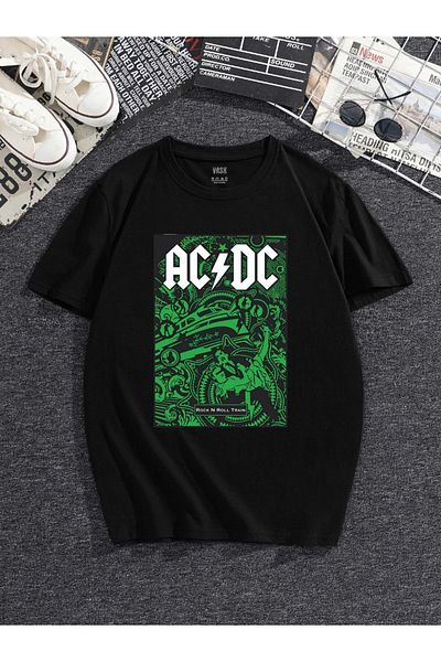 MODADEER Unisex μπροστινό μπλουζάκι με στάμπα Acdc Oversize