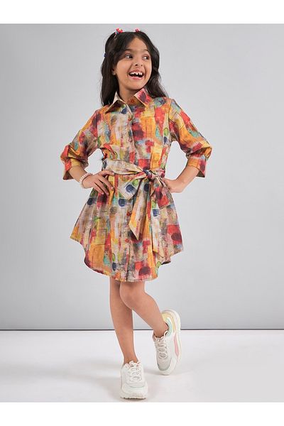 Stylo Bug By Styli Abstract Print 3/4 Sleeves Mini Dress