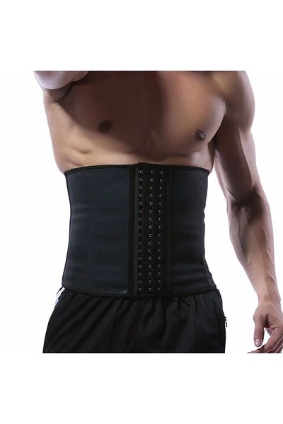 Sweet Sauna Men's Black Latex Strapless Waist Back Corset