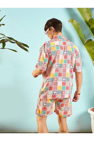 Mascln Sassafras By Styli Geo Print Relaxed Fit Shirt & Shorts Co-Ords
