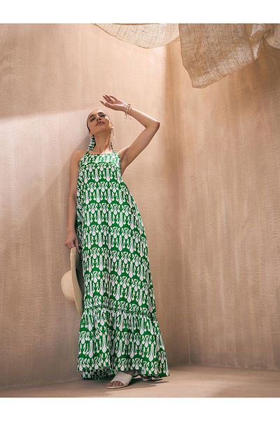 Sassafras By Styli All Over Print Halter Neck Maxi Dress