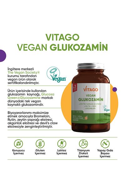 Vitago 60 Tablets Premium Vegan Glucosamine - Containing Bromelain and Routine