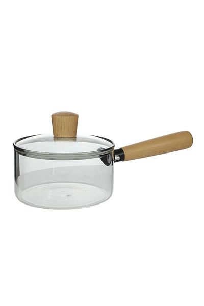 Senin Dükkanın 1800 ml Borosilicate Glass Sauce Pot with Wooden Handle - Egg and Soup Pot