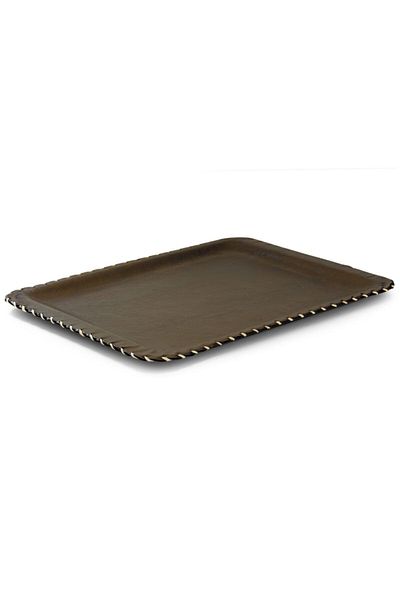 Tria 1 Brown Handmade Cornered Leather Tray - 20x30 Cm
