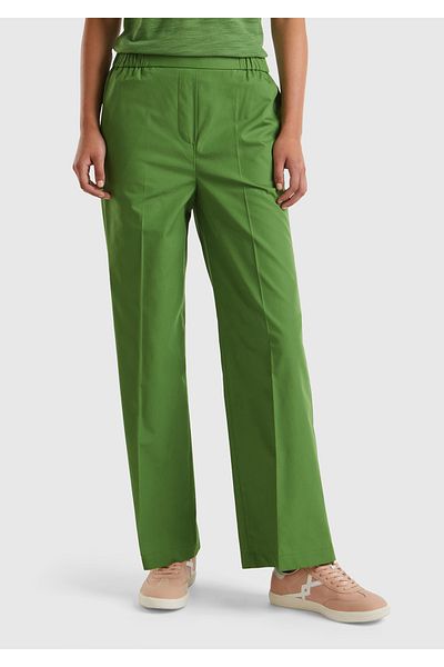 United Colors of Benetton Women's Khaki 100% Cotton Drawstring Waist Wide Leg Pants