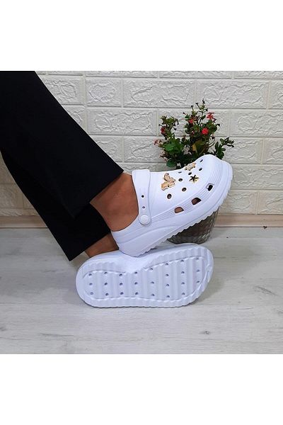 Sonimix 12901 Model White Stone Thick Soled Slippers