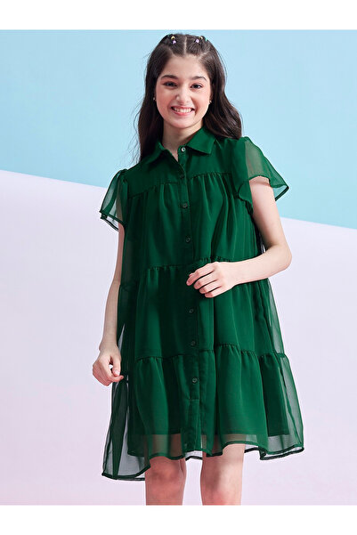 Stylo Bug By Styli Solid Tiered Mini Dress with Short Sleeves