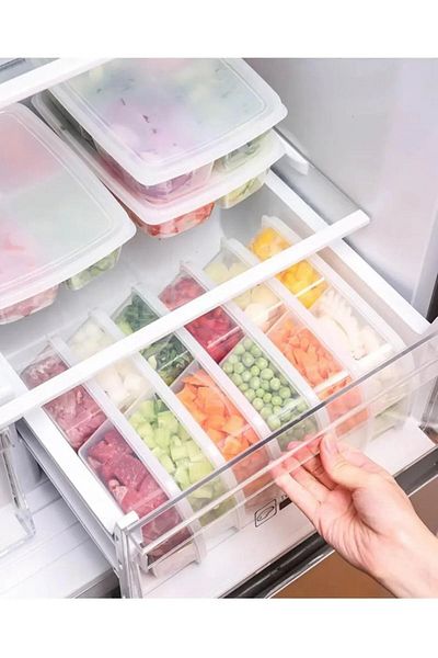 safestore 12 Pieces 4 Compartments Frozen Food Dish Meat and Vegetable Storage Container - Freezer Mincer Box
