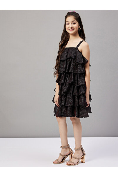 Stylo Bug By Styli Glitter Look Square Neck Layered Dress