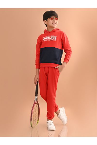 LilPicks By Styli Color Block Printed Hoodie & Joggers Set