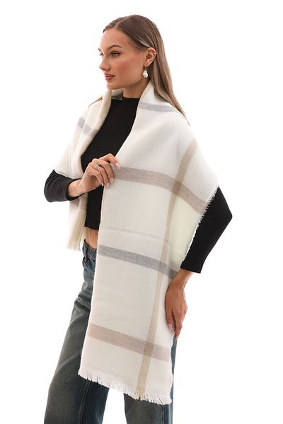Ritagarcia Women's Soft Textured Ecru-gray Plaid Scarf