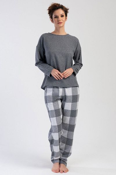 VİENETTA Σετ γυναικείες πιτζάμες Jacquard - Off Shoulder, Long Sleeve, Interlock - 402026