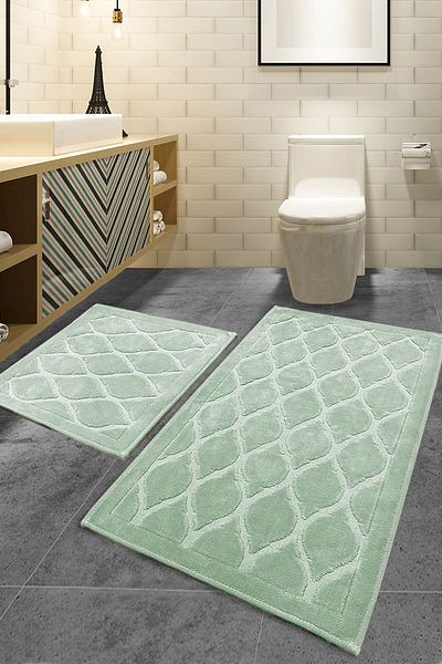 Chilai Home Dante Cotton Mint - Σετ 2 χαλιών μπάνιου, πλενόμενη και αντιολισθητική βάση