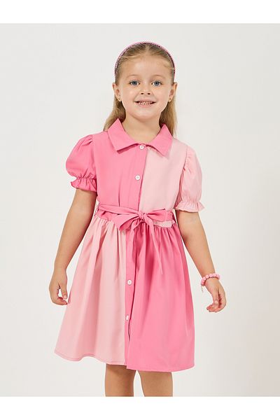 Styli Color Block Puff Sleeves Shirt Dress