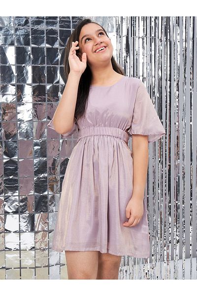 Stylo Bug By Styli Solid Round Neck Short Sleeves Dress