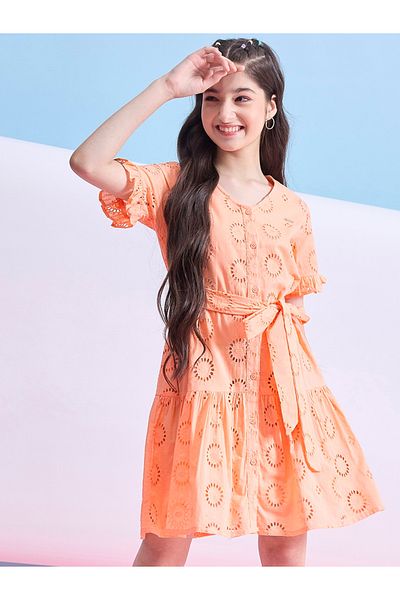 Stylo Bug By Styli Schiffli V Neck Knee Length Dress
