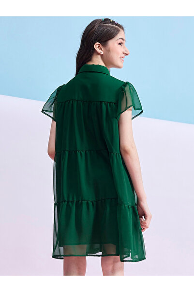 Stylo Bug By Styli Solid Tiered Mini Dress with Short Sleeves