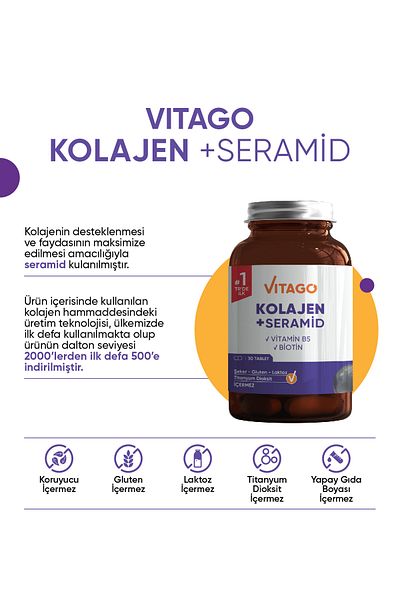 Vitago Premium Biotin Containing Hydrolyzed Collagen and Ceramide 30 Tablets